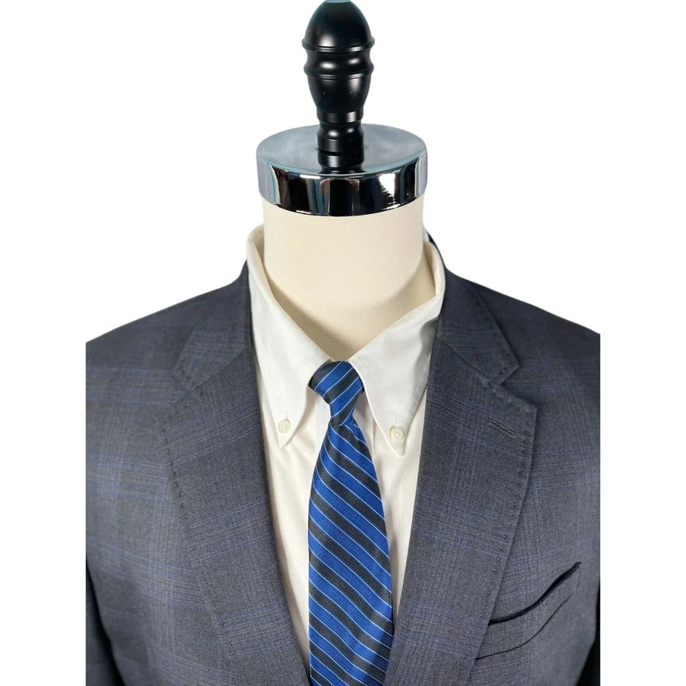 JM Haggar‎ Blazer Suit Separates Mens 46L Tailored Fit Charcoal Blue Plaid